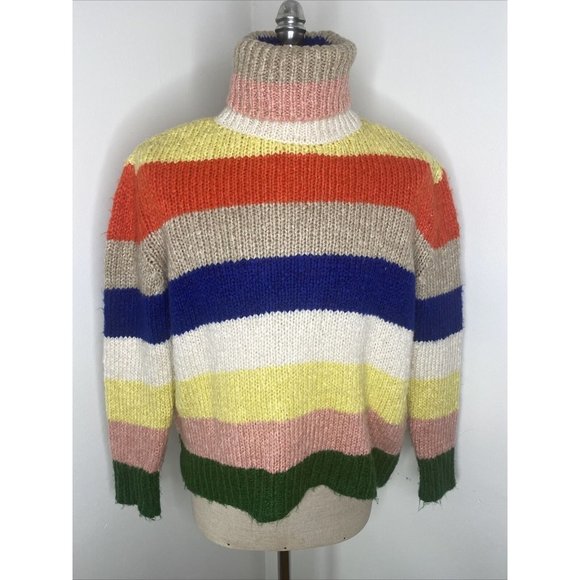 Anthropologie Sweaters - Anthropologie Gloria Striped Turtleneck Sweater Rainbow Chunky Knit Sz Small